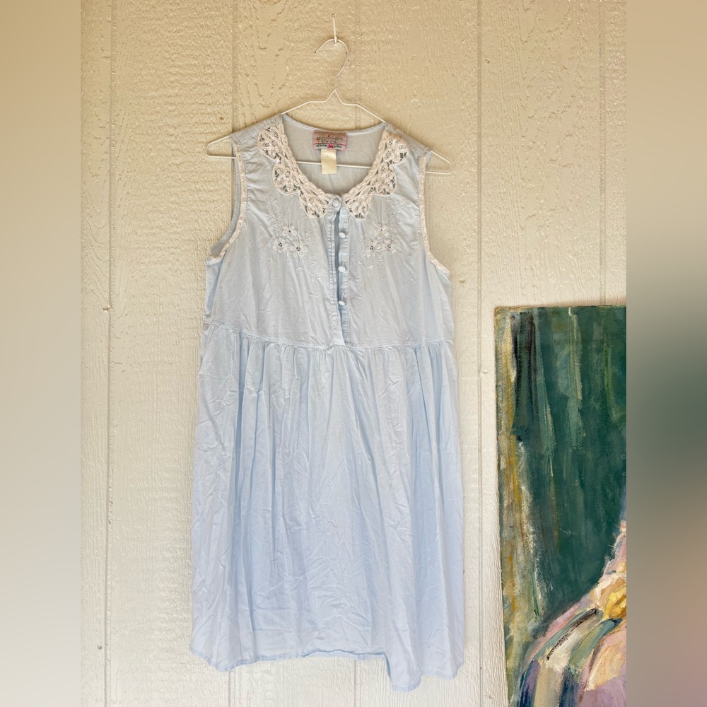 Vintage nightgown baby blue embroidered small